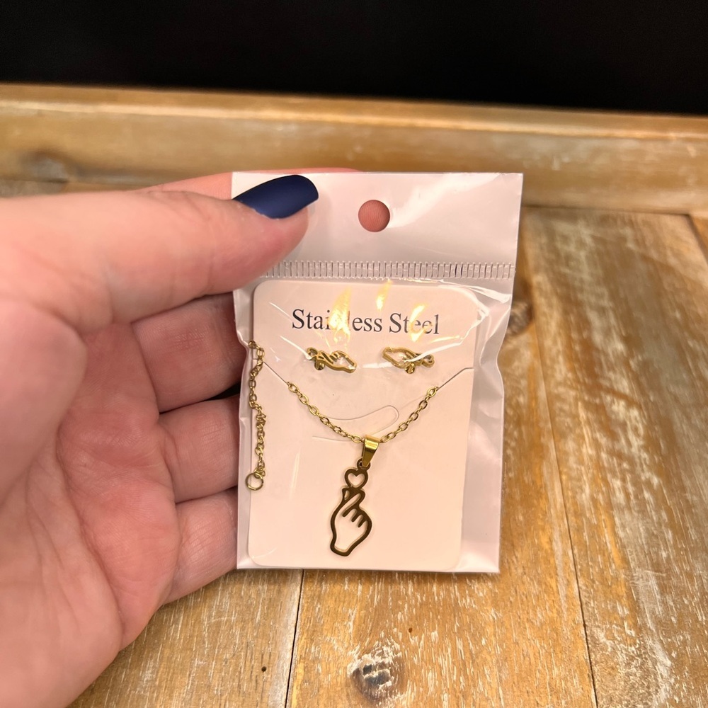 Gold Stainless Steel Necklace and Earring Set